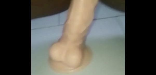  Close up black pussy dildoed